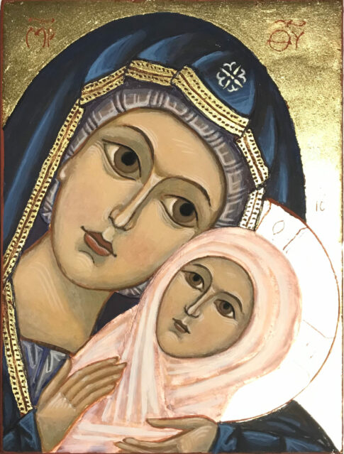 Icône de la Vierge à l'enfant - Tempera - Format 13 x 17 cm