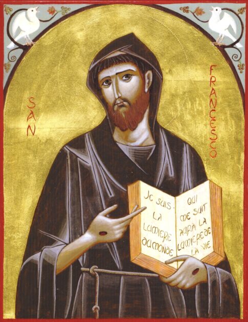 Icône de Saint François d'Assise et les saintes stigmates - Tempera - Format 22 x 16 cm