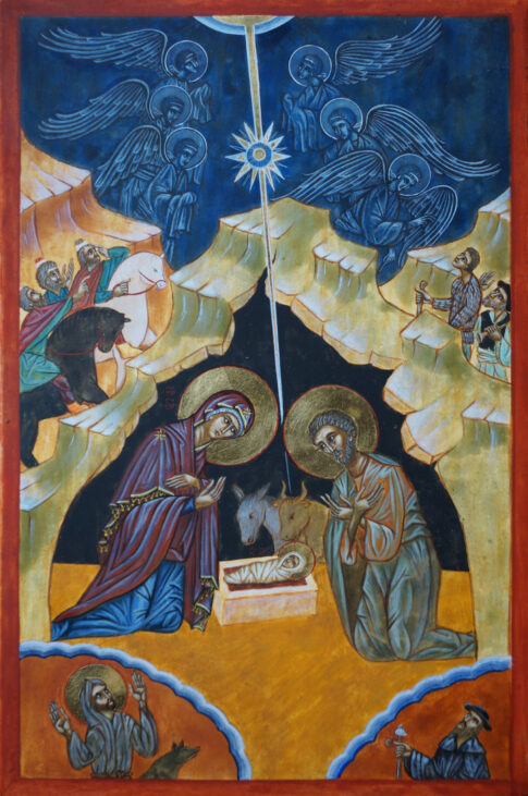 Icône de la nativité de Notre Seigneur Jésus Christ - Tempera - Format 38 x 28 cm