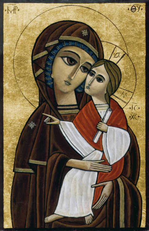 Icône de la Vierge à l'Enfant de style copte (Isaac Fanous) - Tempera - Format 28 x 20 cm