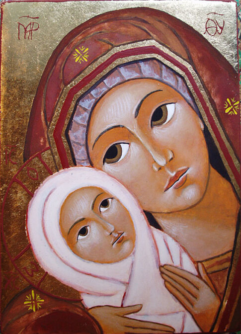 Icône de la Vierge de tendresse - Tempera - Format 15 x 10 cm